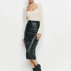 Veda Bedford Leather Midi Skirt