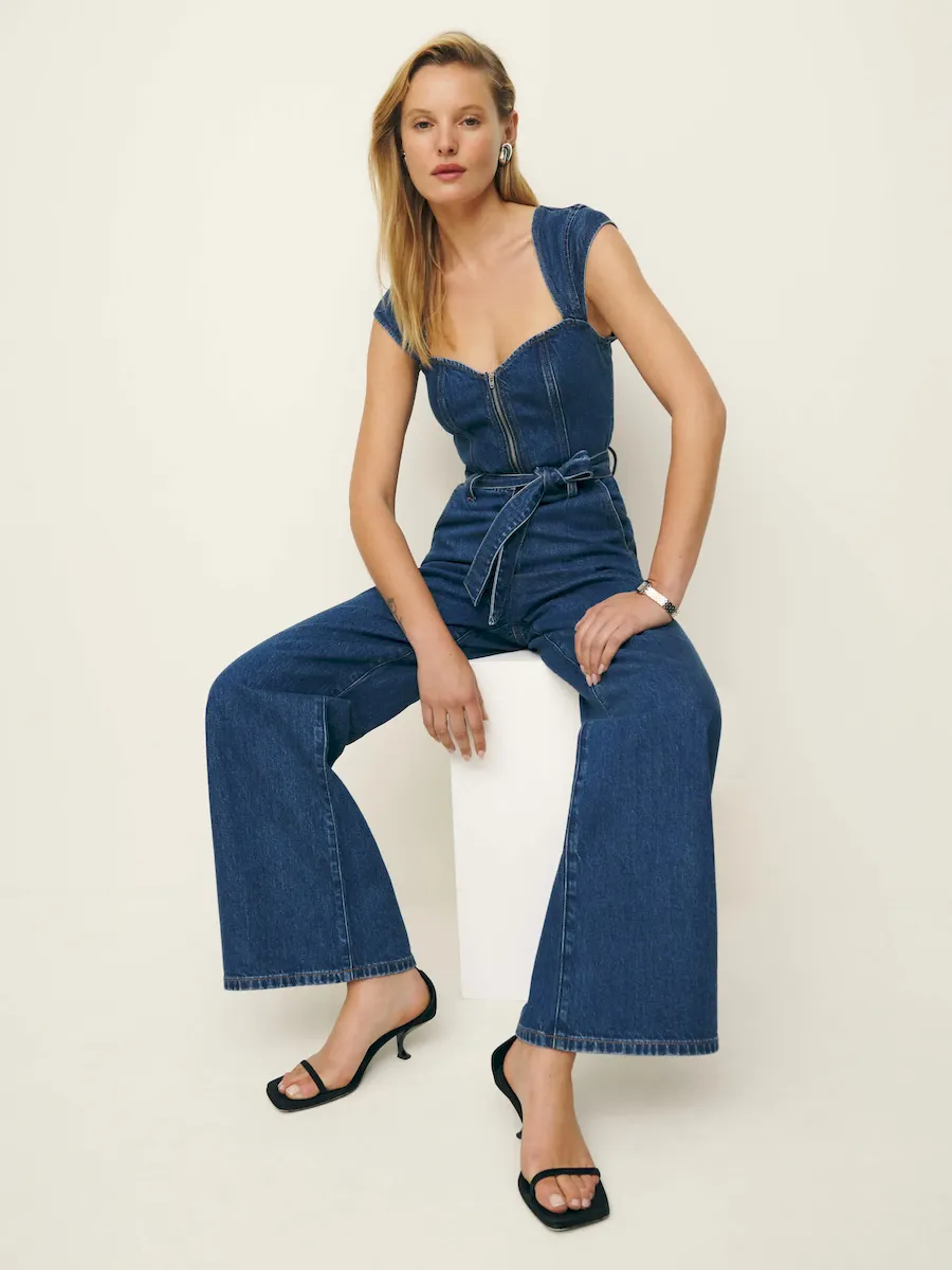 Calypso Wide Leg Denim Jumpsuit - Image 4