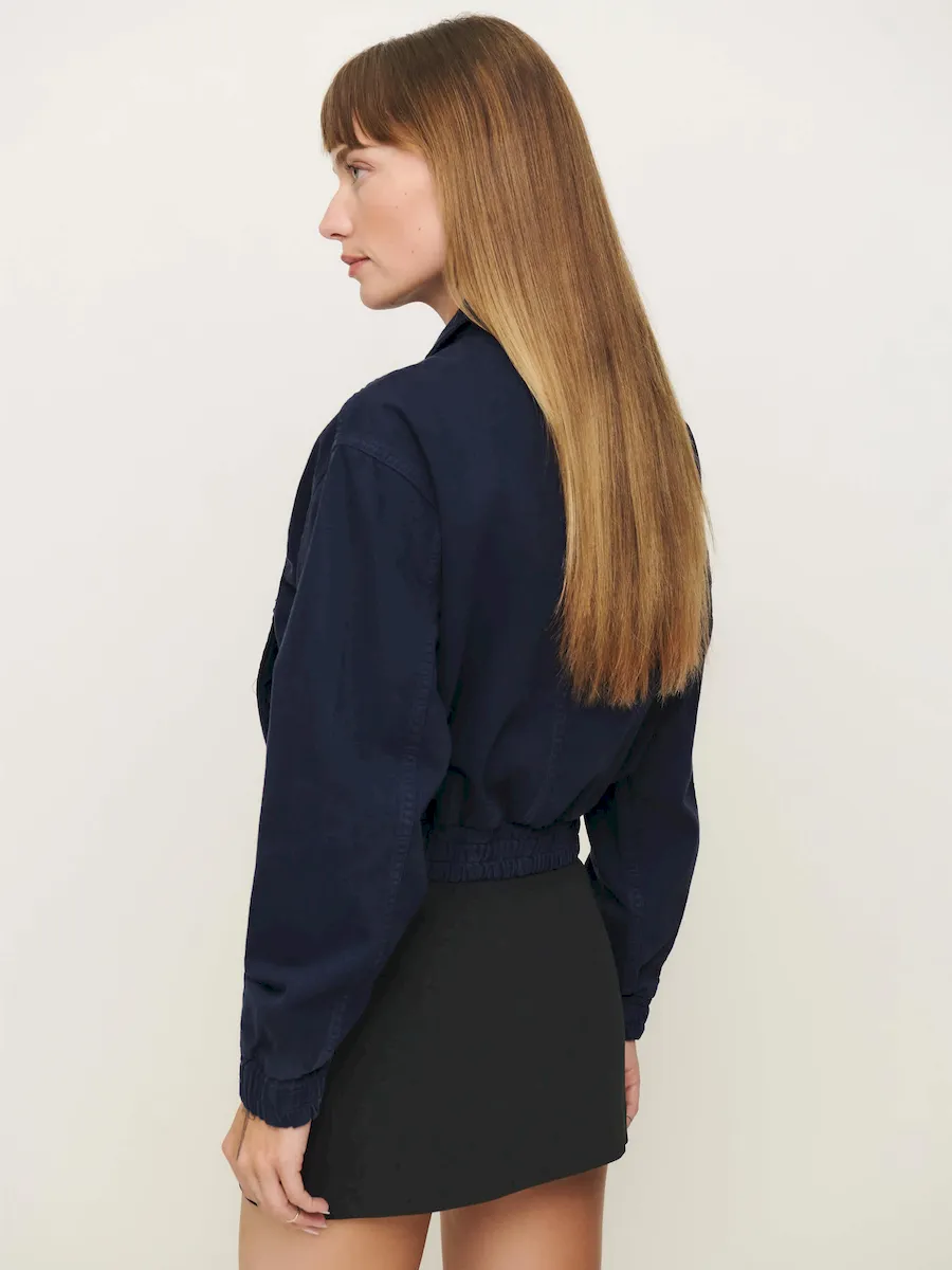 Kinsley Denim Cropped Bomber Jacket - Image 3