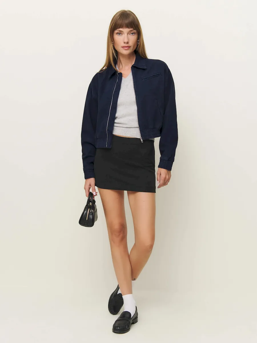 Kinsley Denim Cropped Bomber Jacket - Image 4