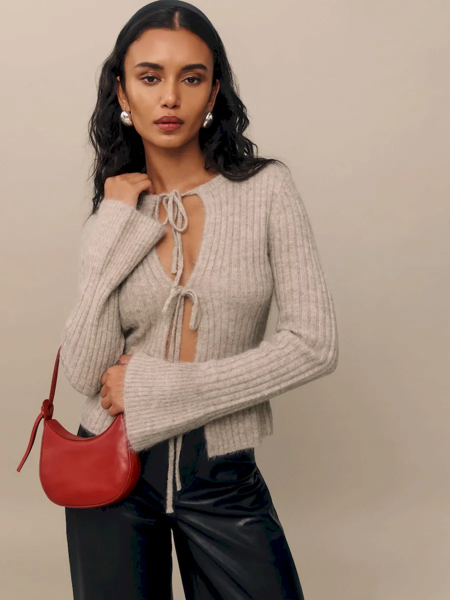 Rebecca Cashmere Alpaca Tie Front Cardigan - Image 3