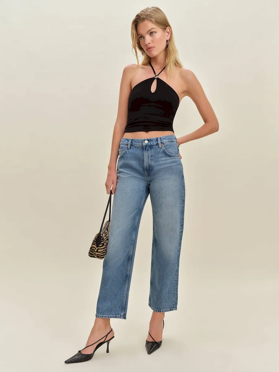Arleth Mid Rise Straight Leg Cropped Jeans