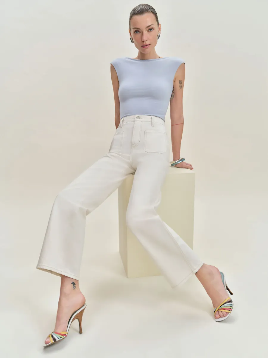 Alyssa Stretch High Rise Wide Leg Cropped Jeans - Image 5